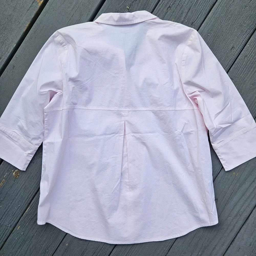 J. Jill White Shirt Collection Soft Pink Button-Up 3/4 Sleeve Womens Medium - Picture 4 of 9